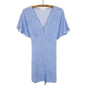 Mango Womens Blue Floral V Neck Mini Dress Size M